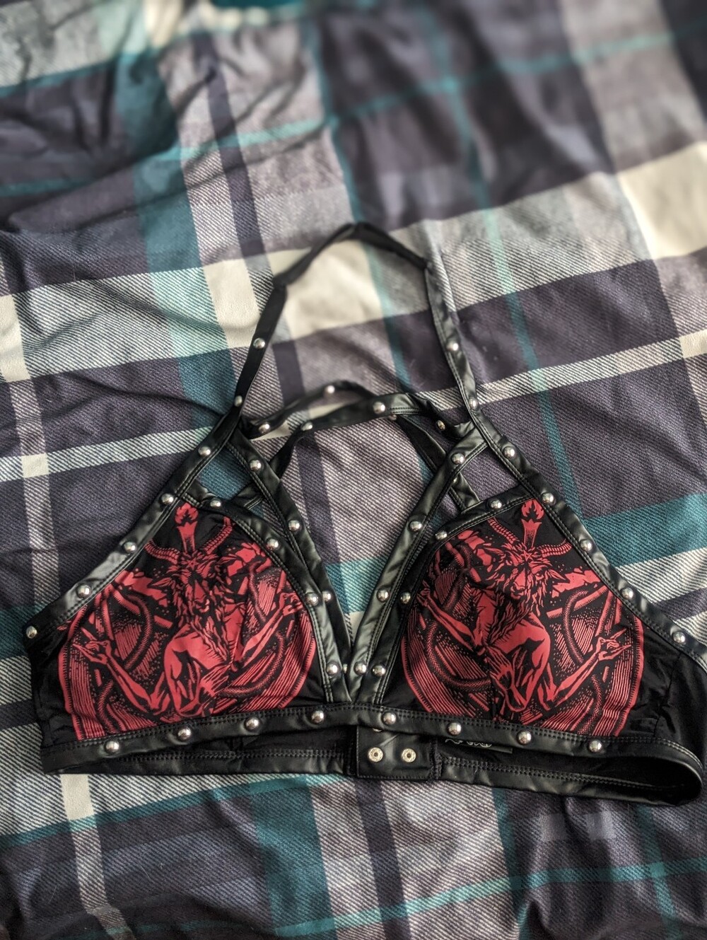 Killstar Black and Red Studded Baphomet Triangle Bralette